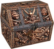 Pirate Skull Treasure Box - 9x9.3x8 Large Pirate Treasure Chest for Classroom...