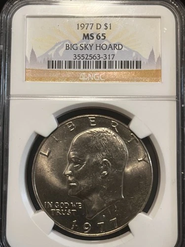 1977-D $1 Eisenhower IKE Dollar BIG SKY HOARD Denver NGC MS65 L-448