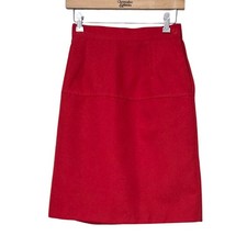 Vintage Sears Retro Preppy Red A-Line Midi Skirt Button Back Detail Size XS - S