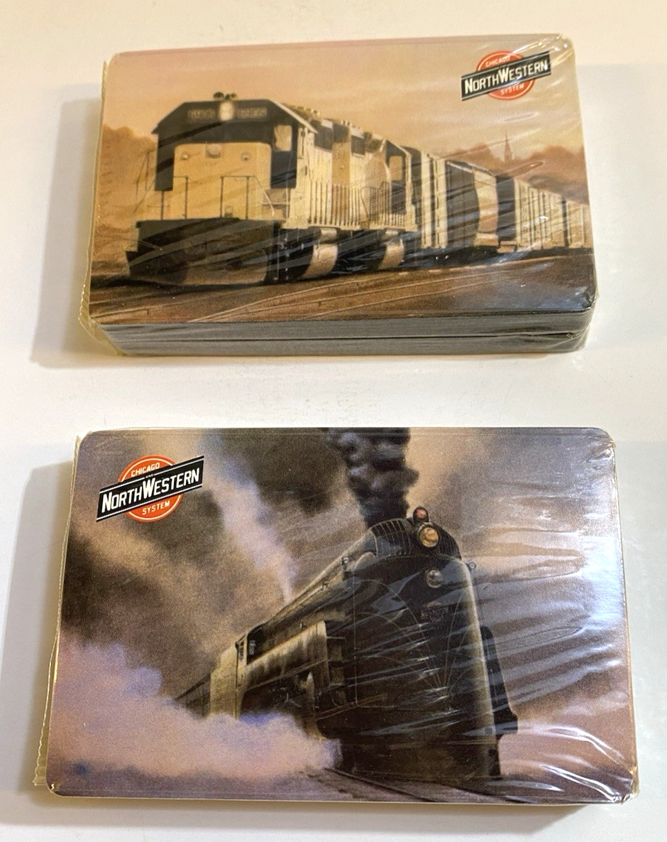 Vtg Chicago Northwestern Railway NOS 2 Playing Cards Gemaco Bridge Locomotives A