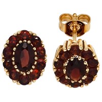 Ohrstecker Stecker Ohrschmuck Granat Dunkelrot Oval 375 Gold Gelbgold Damen