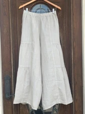 LP144 Tidal Foam Medium NWT Match Point Linen Pants Cha Wide Flax Flood Tier Tan
