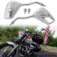 8mm/10mm Chrome Motorcycle Skull Hand Rearview Mirrors For Honda Suzuki Kawasaki