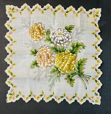 Vintage Ladies Hankie Floral Bouquet Cotton Handkerchief Hand Painted 16  x16  