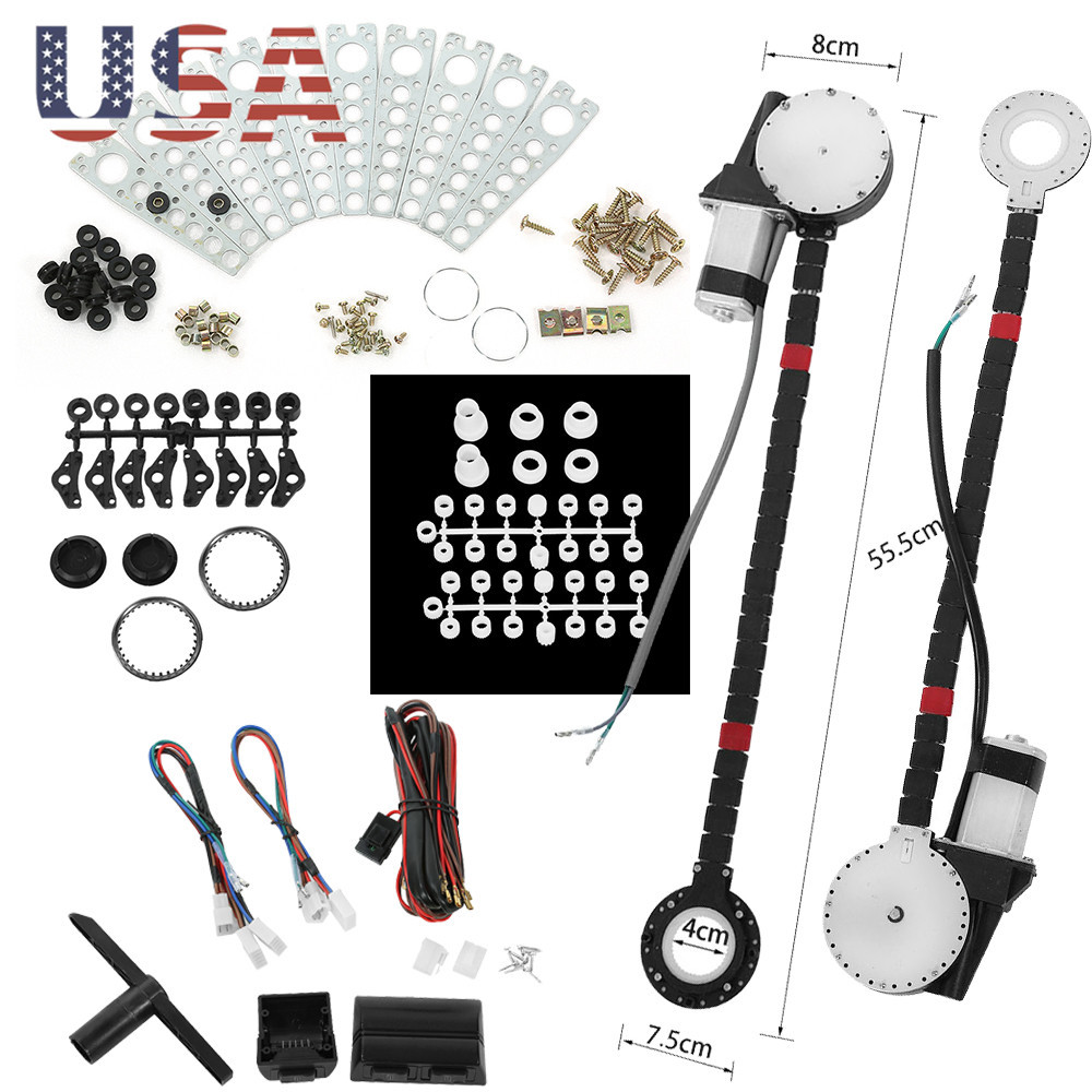 UNIVERSAL 2 DOOR CAR TRUCK ELECTRIC POWER WINDOW CONVERSION KIT ROLL UP  SWITCHES
