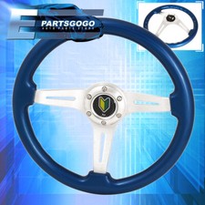 345mm Wakaba 6 Bolt Hole Deep Dish Blue Steering Wheel Trim Silver Center