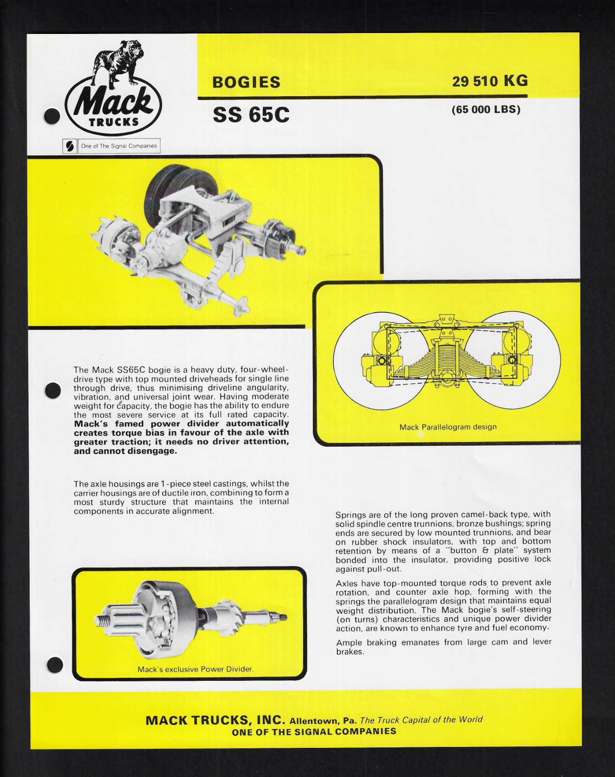 MACK TRUCKS BOGIES SS 65C SPECIFICATIONS BROCHURE 7/82