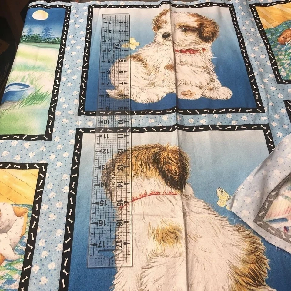 CACHORROS COLA DIFUSA Lisa McCue tela remanente perros cachorros cuadrados acolchado Foto 4 de 4