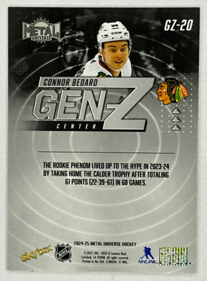 2024-25 Skybox Metal Universe Connor Bedard Gen-Z #GZ-20 Chicago