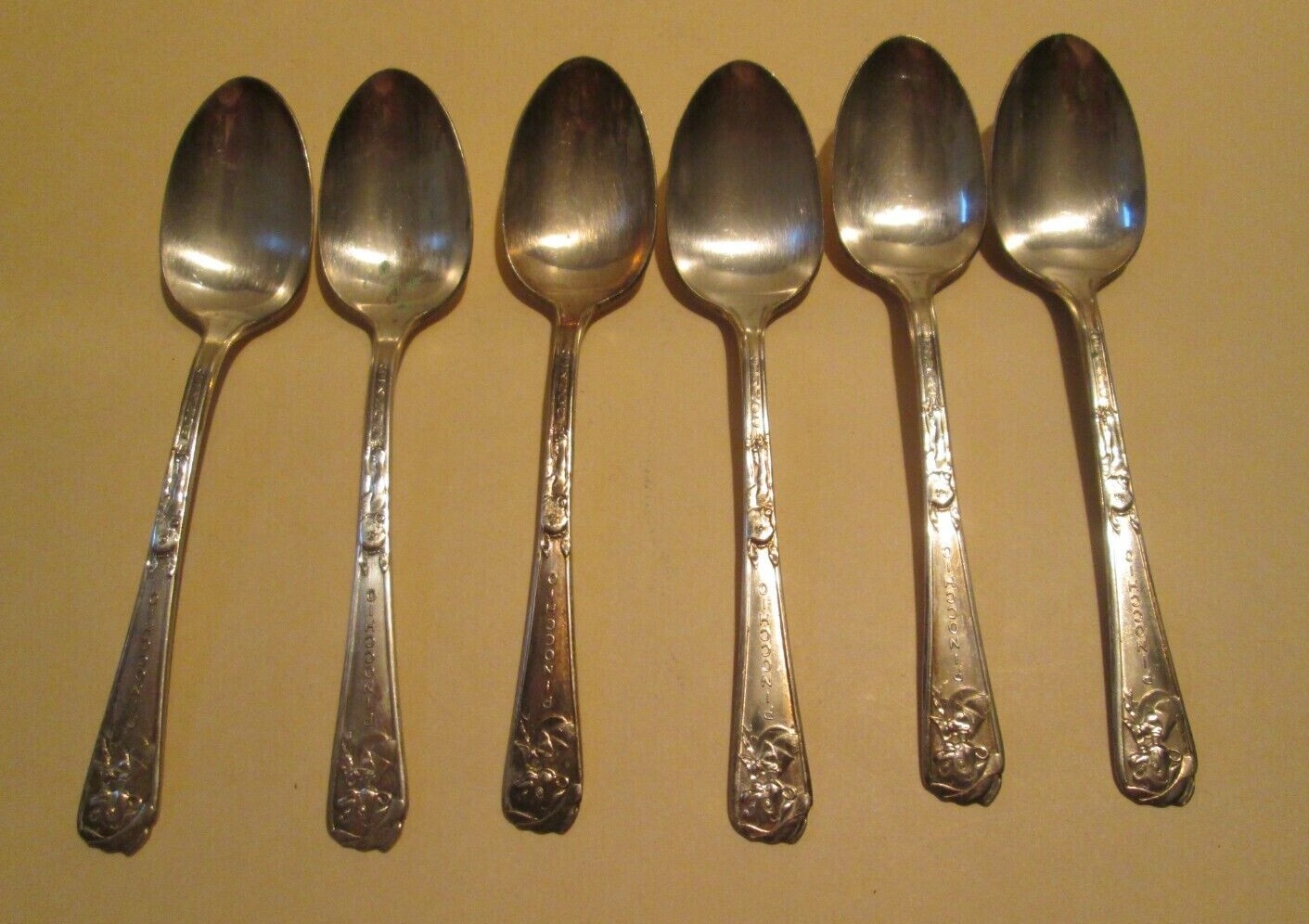VINTAGE lot OF 6 WALT DISNEY PINOCCHIO DONKEY DUCHESS SILVER PLATE TEA SPOONS