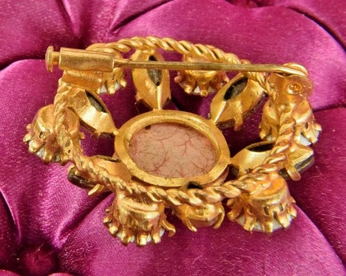 Wunderschön hübsche Vintage französische rosa facettierte & Cabochon Steinbrosche, Pin - Bild 8 von 12