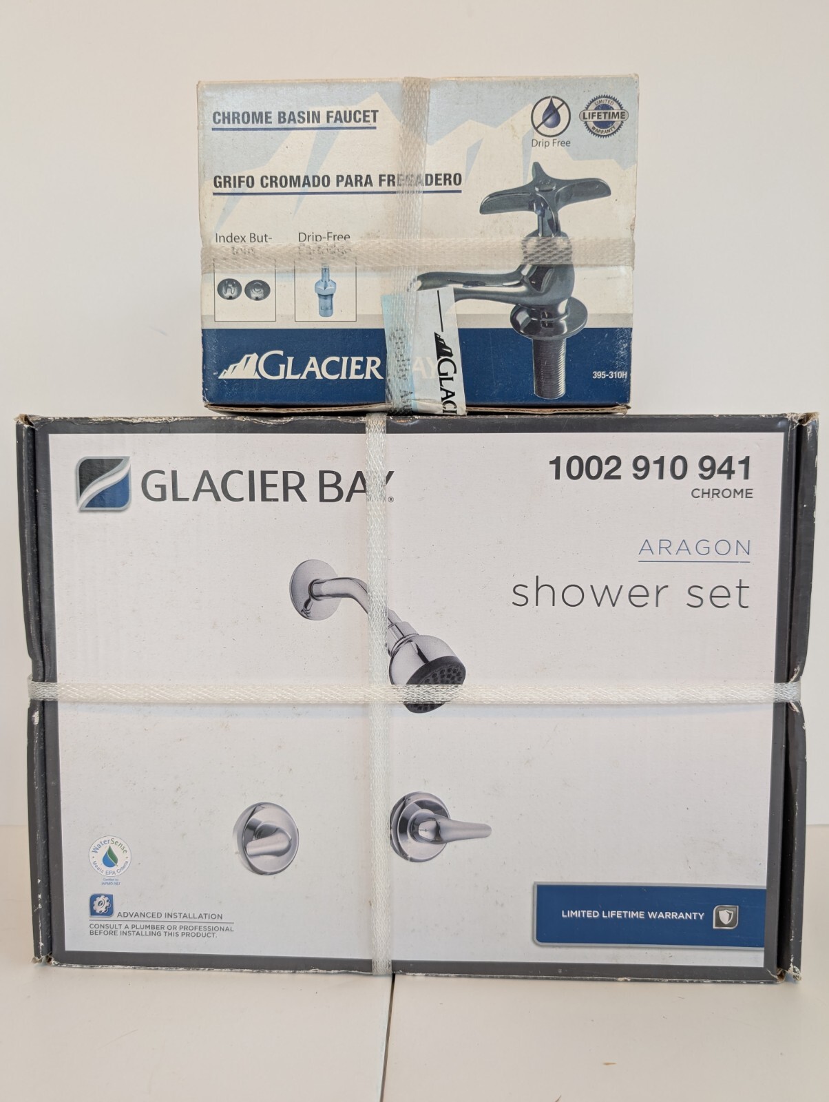 Glacier Bay Aragon Chrome Shower Set & Basin Faucet