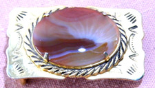 Vintage Belt Buckle with Oval Stone Setting Western Jasper Small 2.75" x 1.5
