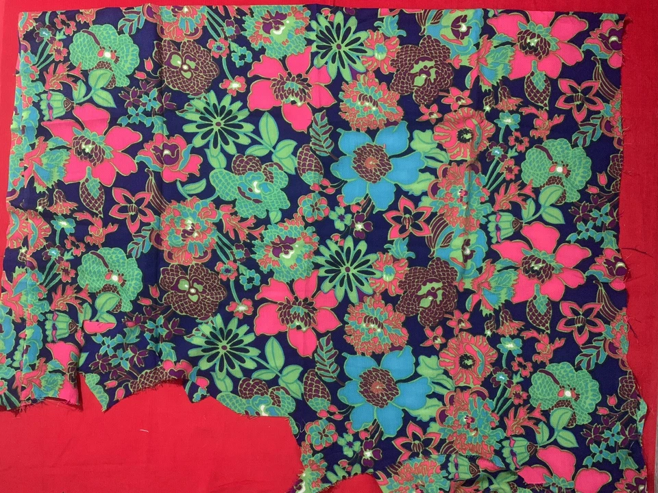 "Tela de poliéster imitación corteza floral tropical vintage años 60 70 52x38,5""" Foto 3 de 4