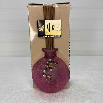 San Miguel ''Enchantment'' Reed Diffuser Frosted Purple Bottle Bead Flower Charm