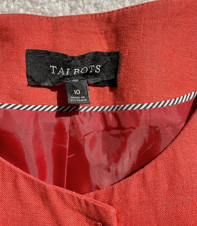 Chaqueta Blazer Talbots Para Mujer 100% Lino Naranja Oculta Snap Peplum Talla 10 Usada en Excelente Condición Foto 3 de 4