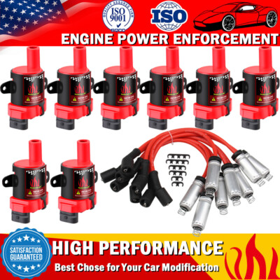 8 D585 Ignition Coil +Spark Plug Wire Packs For Chevrolet Silverado 1500 LS 5.3L