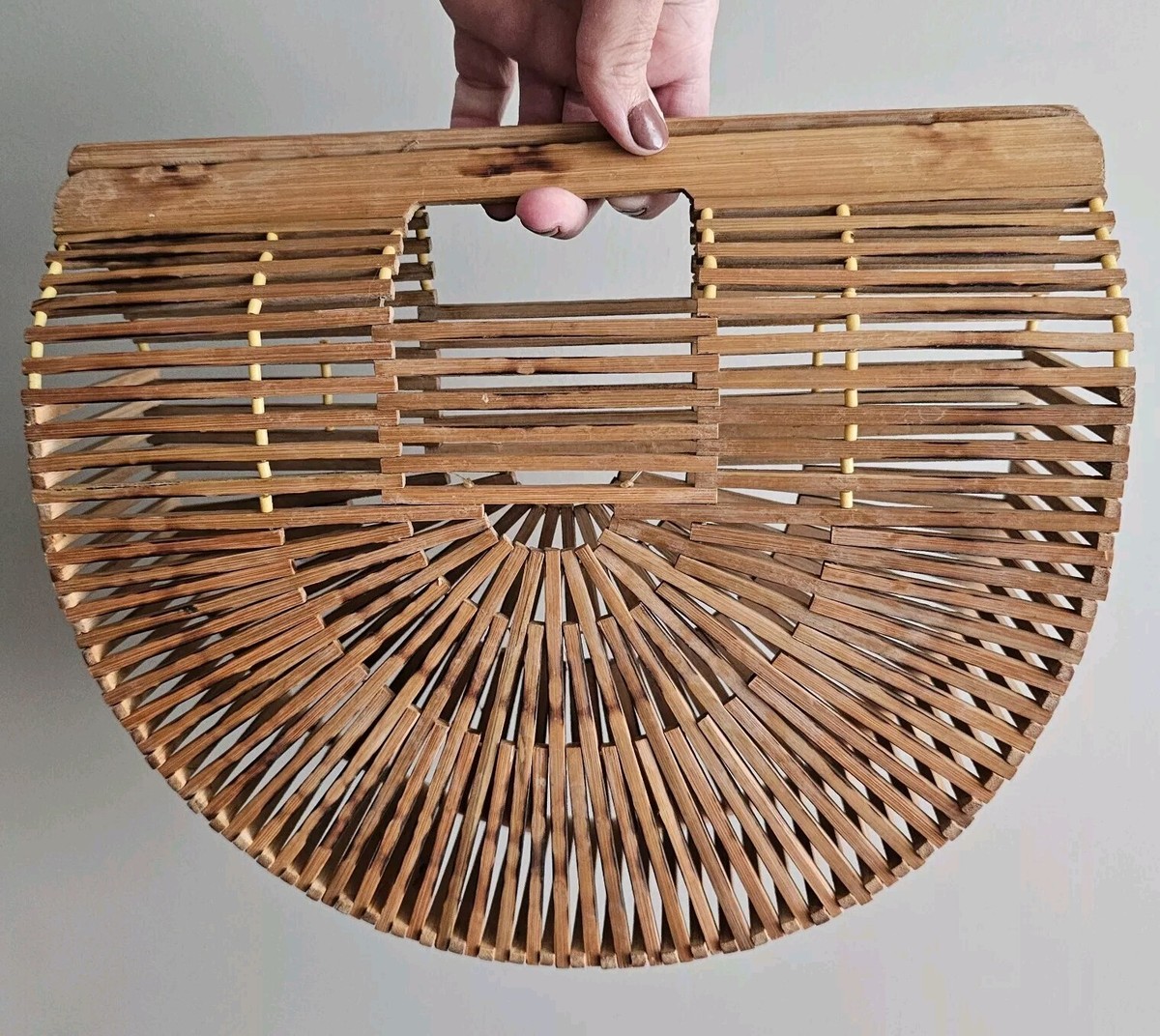 Wood Birdcage Bamboo Slat Purse Handmade Handbag Boho 70s MCM Half