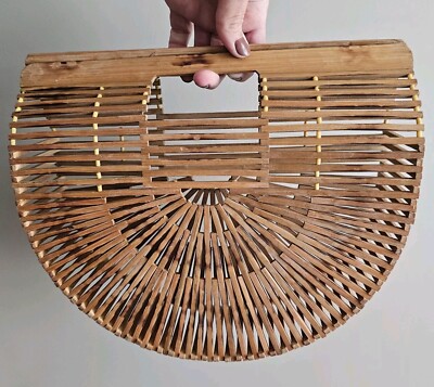 Wood Birdcage Bamboo Slat Purse Handmade Handbag Boho 70s