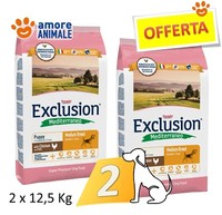 2 SäCke - Exclusion Dog Mediterraneo Puppy & Junior Medium Breed Huhn 12,5 Kg