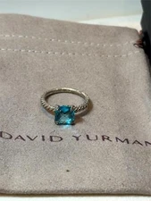 Silver DAVID YURMAN 8MM Chatelaine Ring with Blue Topaz and Diamonds