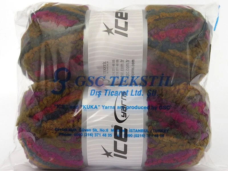 Lote de 2 hilos de lana Boucle hilo mágico súper voluminoso 2x150 g rosa rojo verde azulado dorado camello Foto 4 de 4