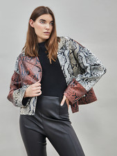 Snakeskin Patchwork Faux Leather Long Sleeve Jacket