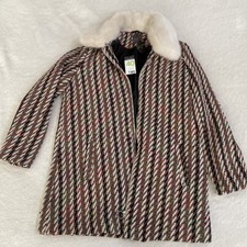 Primark Wool Tweed Multi-colored Jacket Detachable Faux Fur Hood Coat Women’s 8