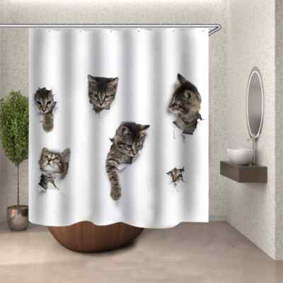 The Various Forms Of Cats 3D Shower Curtain Polyester Bathroom Decor  Waterproof