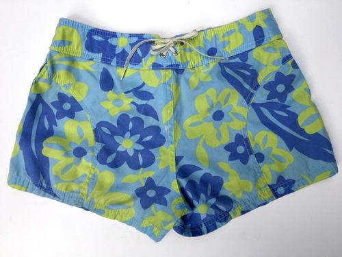 Vintage Roxy Quicksilver Board Shorts Y2K Blue & Green Floral Surf Swim Size 5