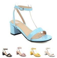 Women's Low Heel Sandals Ladies Peep Toe Party Prom Ankle Strap Shoes 46/47/48 B