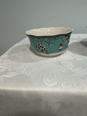 222 Fifth Adelaide Turquoise Bird Flower  1 Cereal Bowl NEW