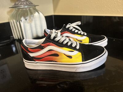 Vans Off The Wall Flame Color Black Suede Sneakers Unisex US 5.5 Men, 7.0 Women