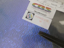 Dichroic Glass: CBS 96 COE Yellow/Violet on Stream X Textured Clear 3" Sq