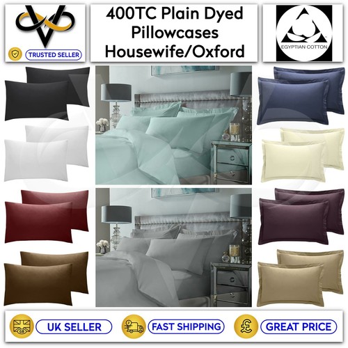 Luxury 400 TC Plain Dyed Pillowcases Housewife/Oxford 100 Egyptian