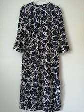 Zara Blue And White Floral Print Midi Dress With Bell Sleeves Size XS