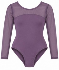 Mirella Girls 12 Purple Long Sleeve Dance Leotard Strappy Open Back Ballet