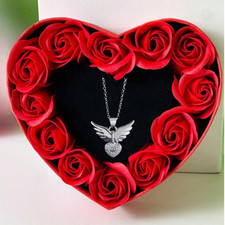Halskette Sterling Silber 925 in einer Roten Rosen Herz Geschenkbox f&uuml;r  Damen