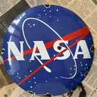 VINTAGE NASA MEATBALL 12 INCH CONVEX PORCELAIN ENAMEL SIGN