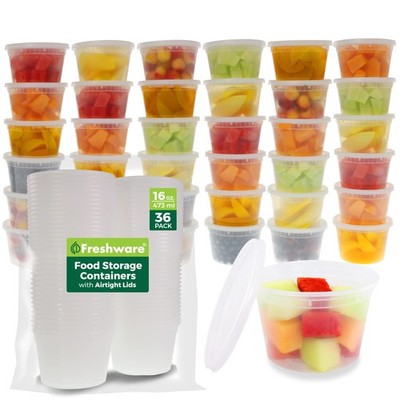 Freshware Food Storage Containers [50 Set] 16 oz Plastic Deli 16 oz, 50-Set