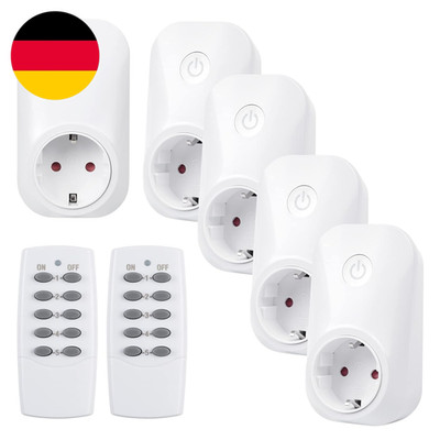 HBN Funksteckdosen Set Aus 5 Steckdosen Mit 2 Fernbedienungen, 3680W Ferngesteue