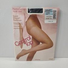 JCPenney Control Top Super Shaper Pantyhose Queen Tall Long Navy Heel 121-5151