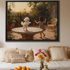 Oil Painting Dog Bichon Frise Canvas Print Happy Dog Decor Pet Artwork Wall Art
