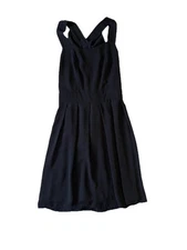 Monteau Pleated Cocktail Dress Black With Straps And Bow On The Back Size M