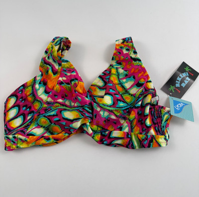 Bikini Bay Underwired Cup Size Halter Stapes Bikini Top   Multicolor  34D  NWT