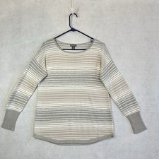 Eddie Bauer Women's Gray/Tan/Cream Striped Long Sleeve Sweater-MED-NWOT