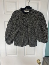 Women s THE GREAT Cropped 3/4 Puff Sleeve Button Front Blouse Small CON88