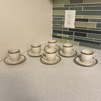 Pickard Espresso Set (6) America's Finest China Black & Gold Band Cup Saucer Set