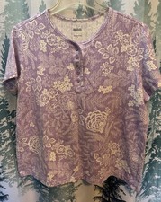 Blair Women's Large Purple Lavender Floral Short Sleeve Cottagecore Henley Tee