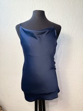 Urban Outfitters Satin Navy Blue Chemise Dress Cowl Neck Zip Sleeveless